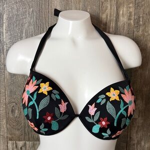 Shade & Shore Embroidered black bikini top, 38B